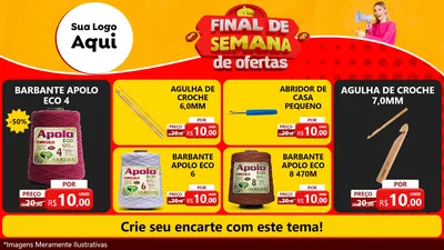 Modelo de TV para TV Horizontal com o tema Final de Semana de Ofertas para Armarinho e Aviamentos