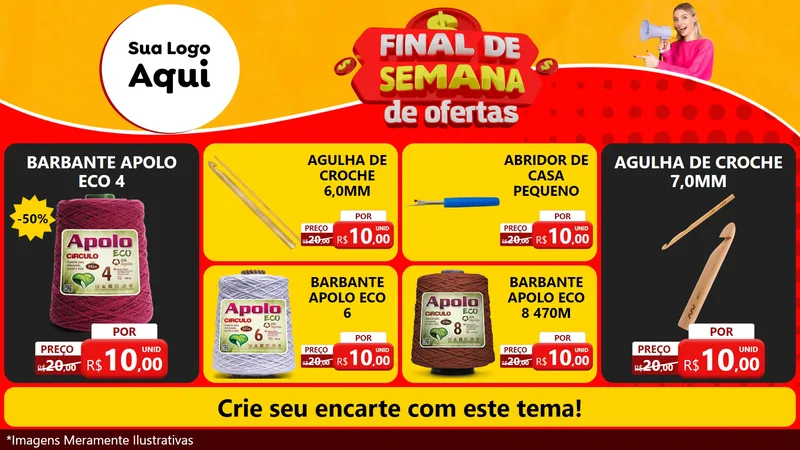 Modelo de TV para TV Horizontal com o tema Final de Semana de Ofertas para Armarinho e Aviamentos