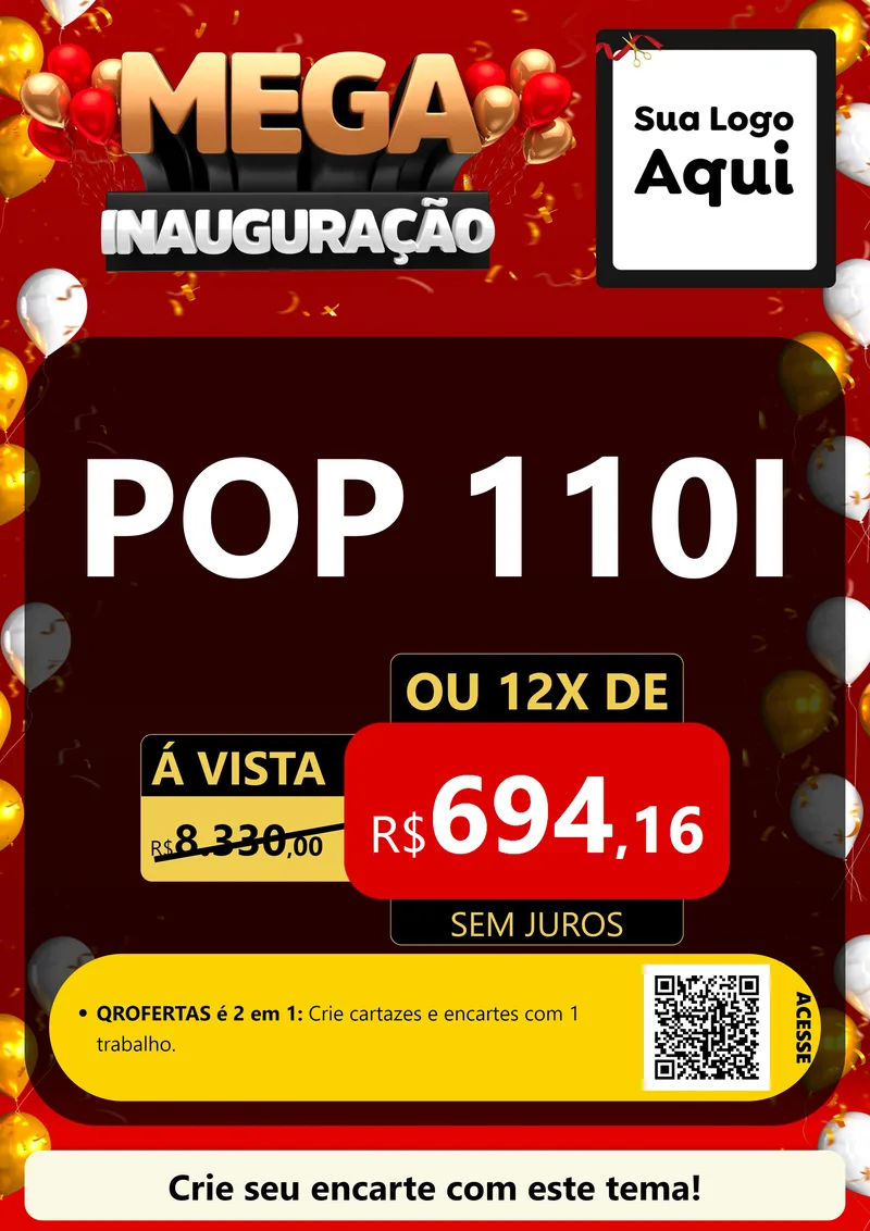 Modelo de Cartaz para Cartaz A4 Vertical com o tema Mega Inauguração para Concessionaria de Motos