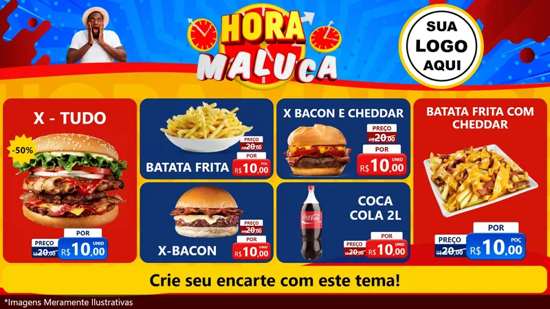 Modelo de TV para TV Horizontal com o tema Hora Maluca para Hamburgueria