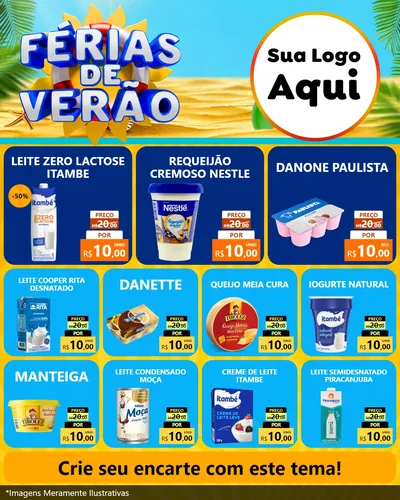 Modelo de Rede Social para Feed Instagram com o tema Férias de Verão para Frios e Laticínios