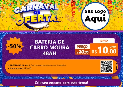 Modelo de Cartaz para Cartaz A4 Horizontal com o tema Carnaval de Ofertas para Baterias Elétricas