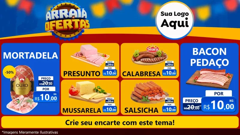 Modelo de TV para TV Horizontal com o tema Arraiá de Ofertas - Junina para Frios e Laticínios