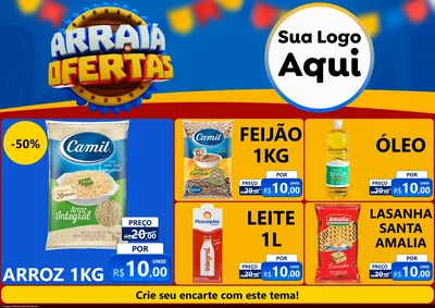 Modelo de Encarte para Encarte A4 Horizontal com o tema Arraiá de Ofertas - Junina para Supermercado
