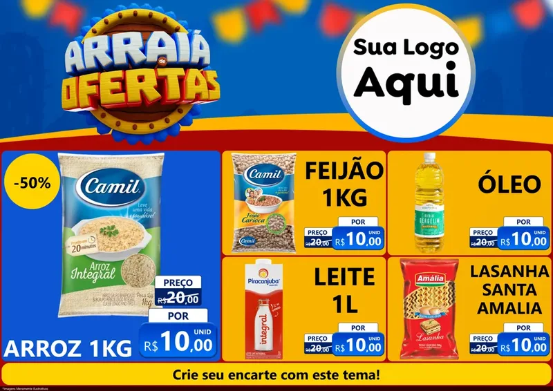 Modelo de Encarte para Encarte A4 Horizontal com o tema Arraiá de Ofertas - Junina para Supermercado