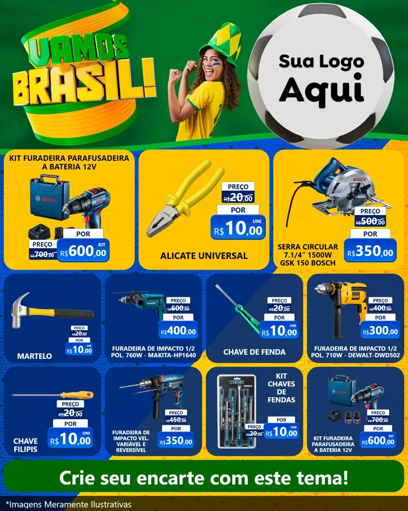 Modelo de Rede Social para Feed Instagram com o tema Vamos Brasil - Copa para Maquinas e Ferramentas
