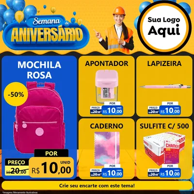 Modelo de Rede Social para Feed Facebook com o tema Semana de Aniversário para Papelaria