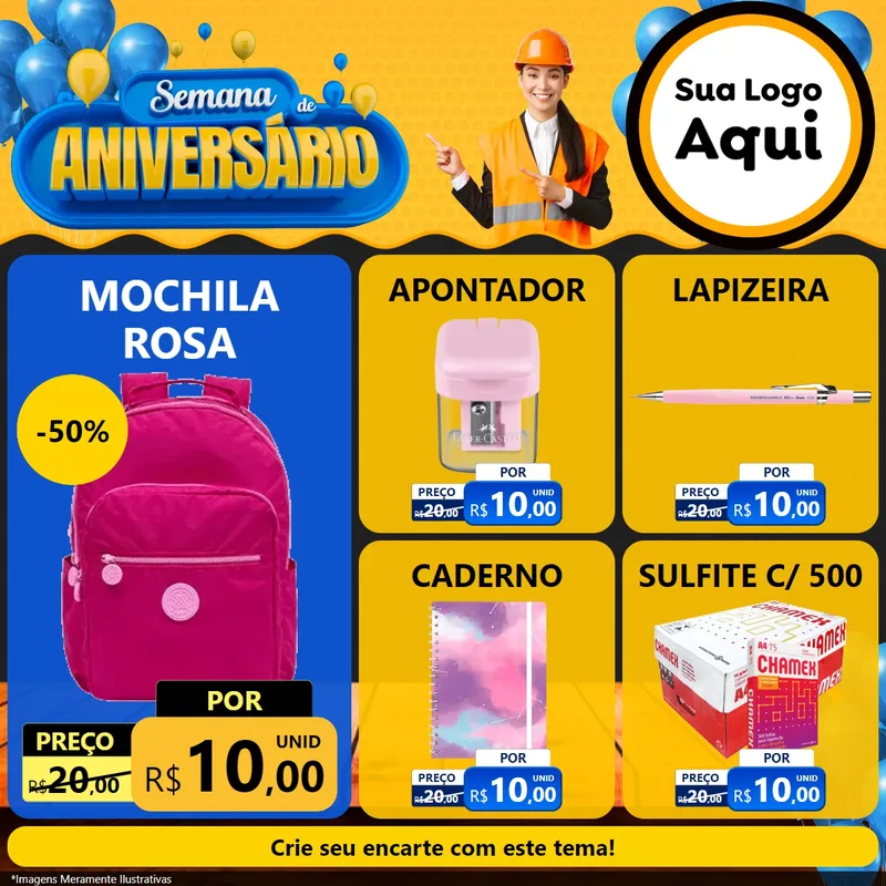 Modelo de Rede Social para Feed Facebook com o tema Semana de Aniversário para Papelaria