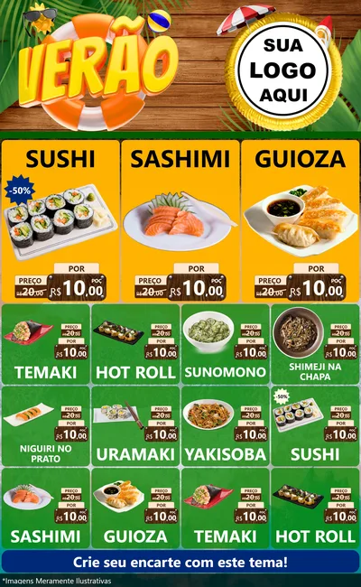 Modelo de Encarte para Encarte Grande com o tema Verão para Comida japonesa
