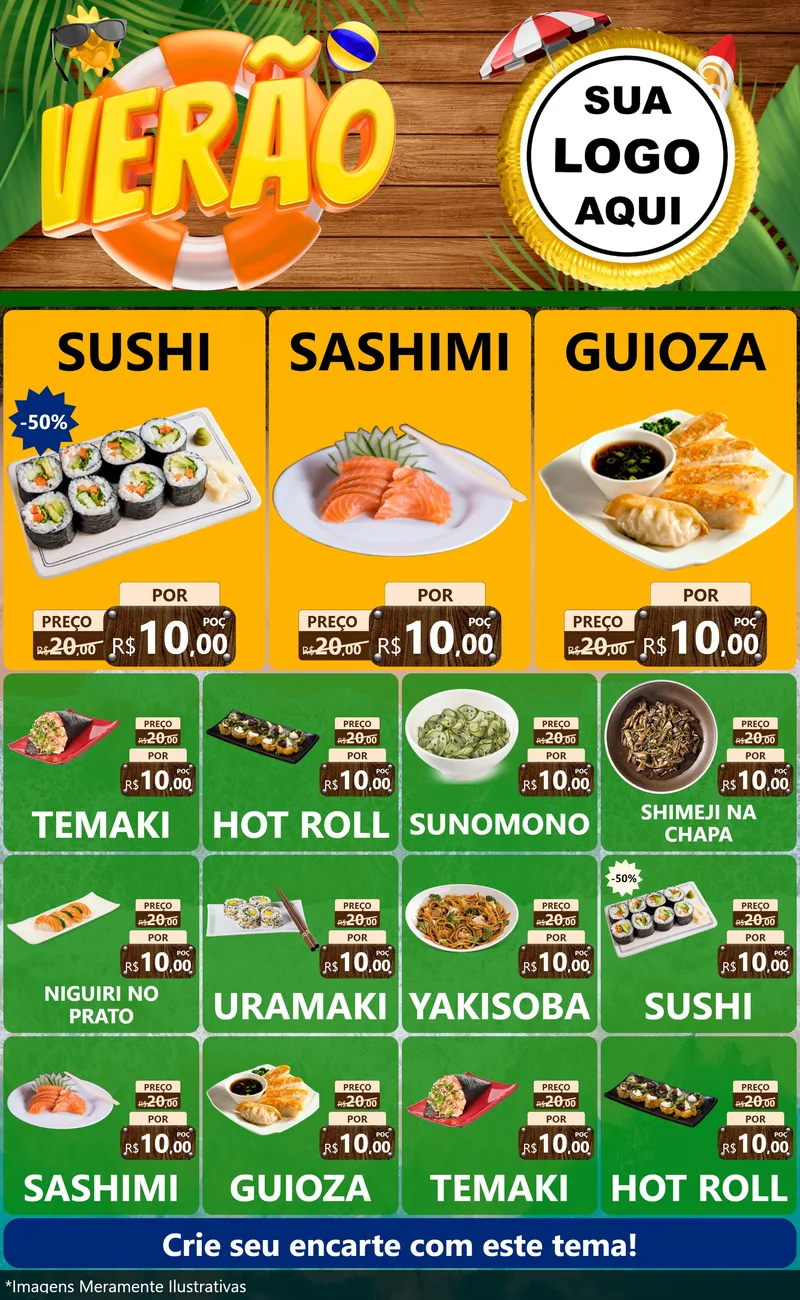 Modelo de Encarte para Encarte Grande com o tema Verão para Comida japonesa