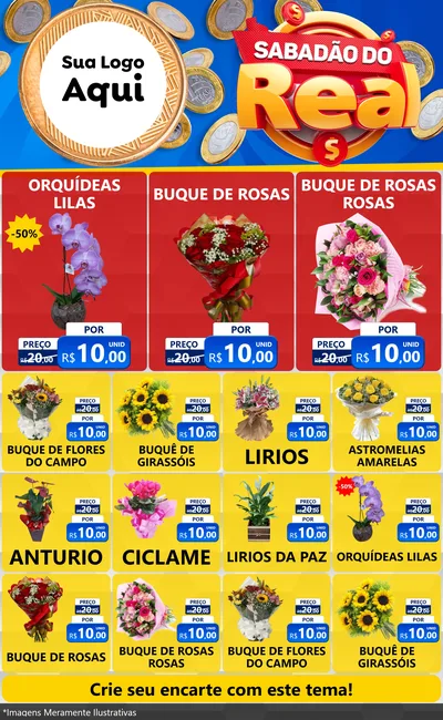 Modelo de Encarte para Encarte Grande com o tema Sabadão do Real para Floricultura e jardim