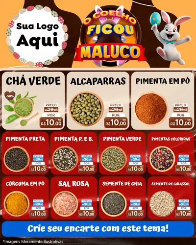 Modelo de Rede Social para Feed Instagram com o tema O Coelho Ficou Maluco - Páscoa para Produtos Naturais