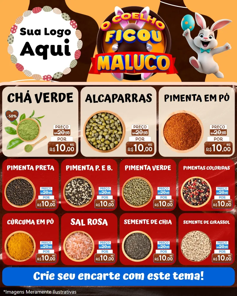 Modelo de Rede Social para Feed Instagram com o tema O Coelho Ficou Maluco - Páscoa para Produtos Naturais