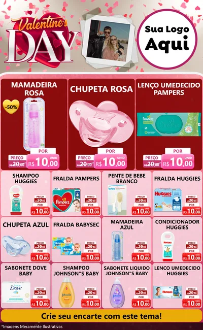 Modelo de Encarte para Encarte Grande com o tema Valentine's Day para Bebês