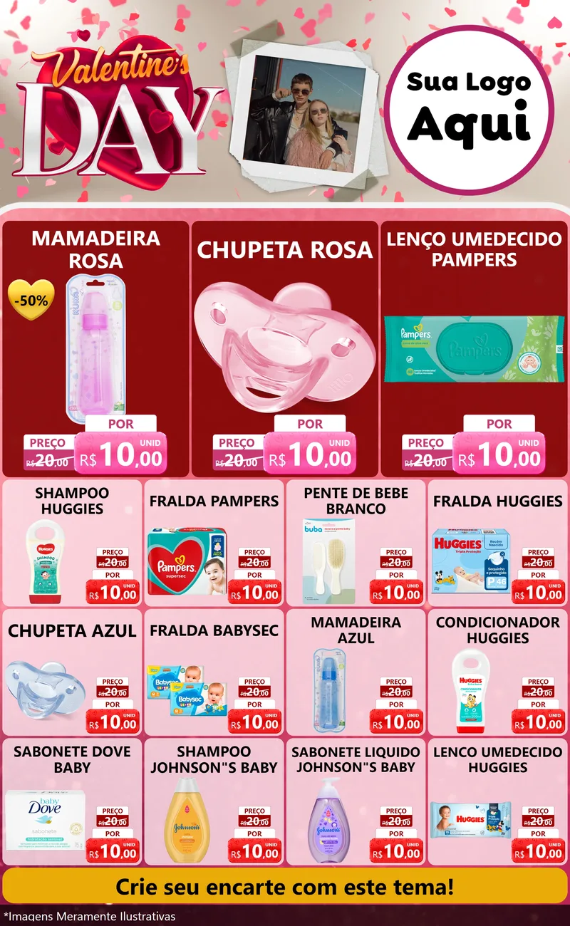 Modelo de Encarte para Encarte Grande com o tema Valentine's Day para Bebês