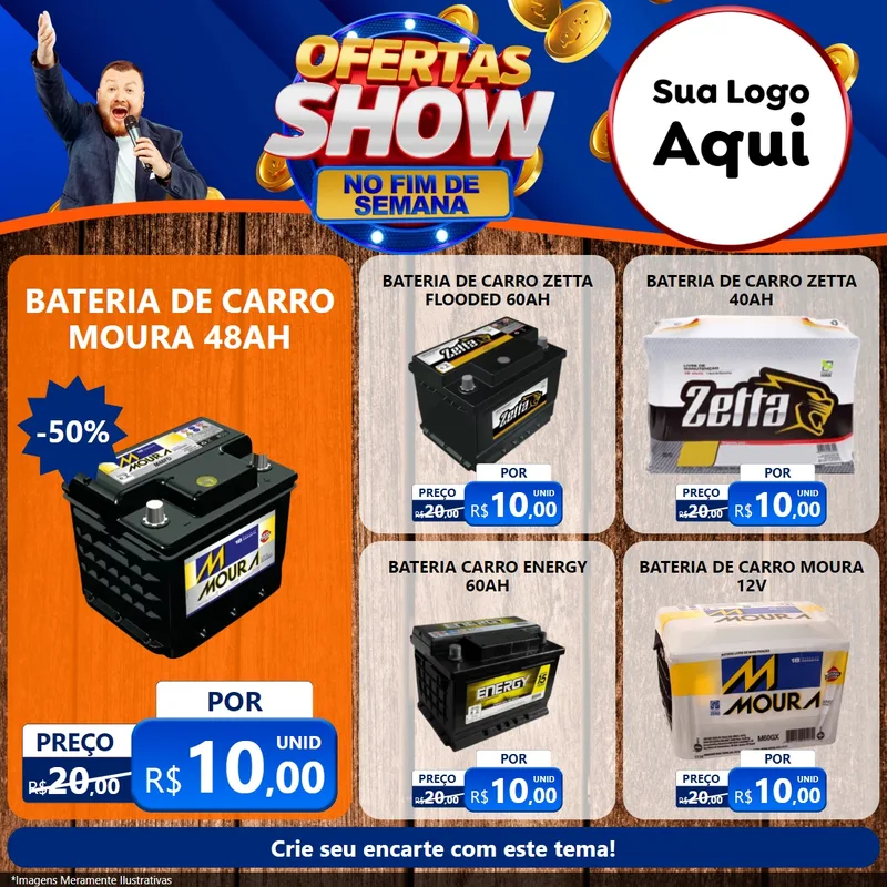 Modelo de Rede Social para Feed Facebook com o tema Ofertas Show No Fim De Semana para Baterias Elétricas