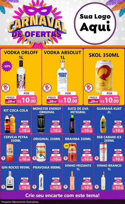 Modelo de Encarte para Encarte Grande com o tema Carnaval de Ofertas para Distribuidora de bebidas