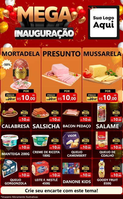 Modelo de Encarte para Encarte Grande com o tema Mega Inauguração para Frios e Laticínios