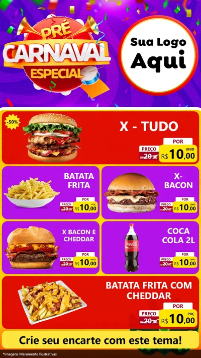 Modelo de TV para TV Vertical com o tema Pré-Carnaval Especial para Hamburgueria
