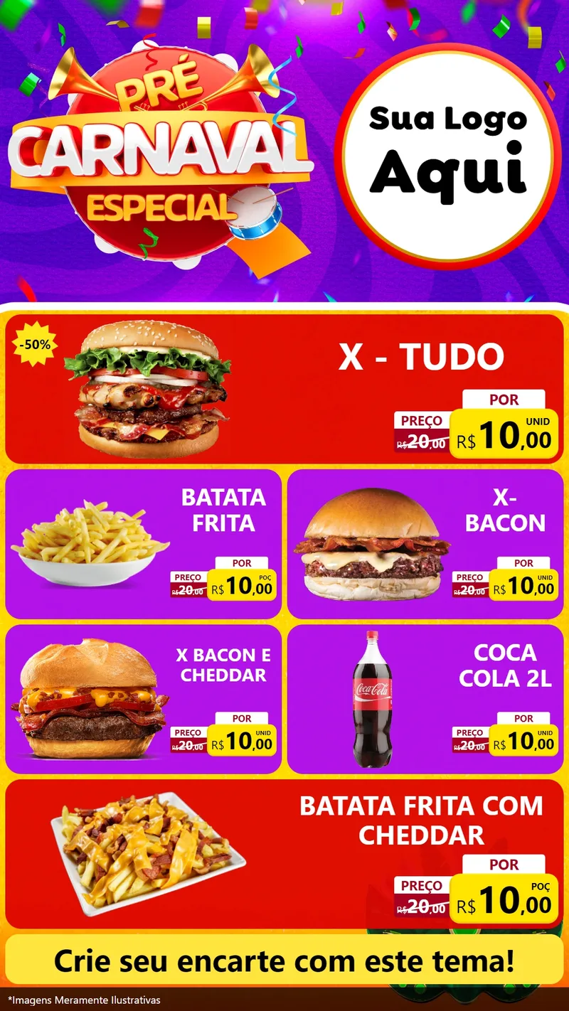 Modelo de TV para TV Vertical com o tema Pré-Carnaval Especial para Hamburgueria