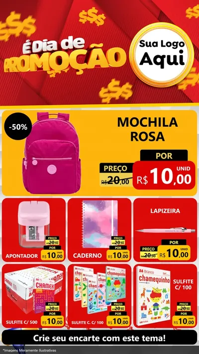 Modelo de Rede Social para Stories com o tema É Dia De Promoção para Papelaria