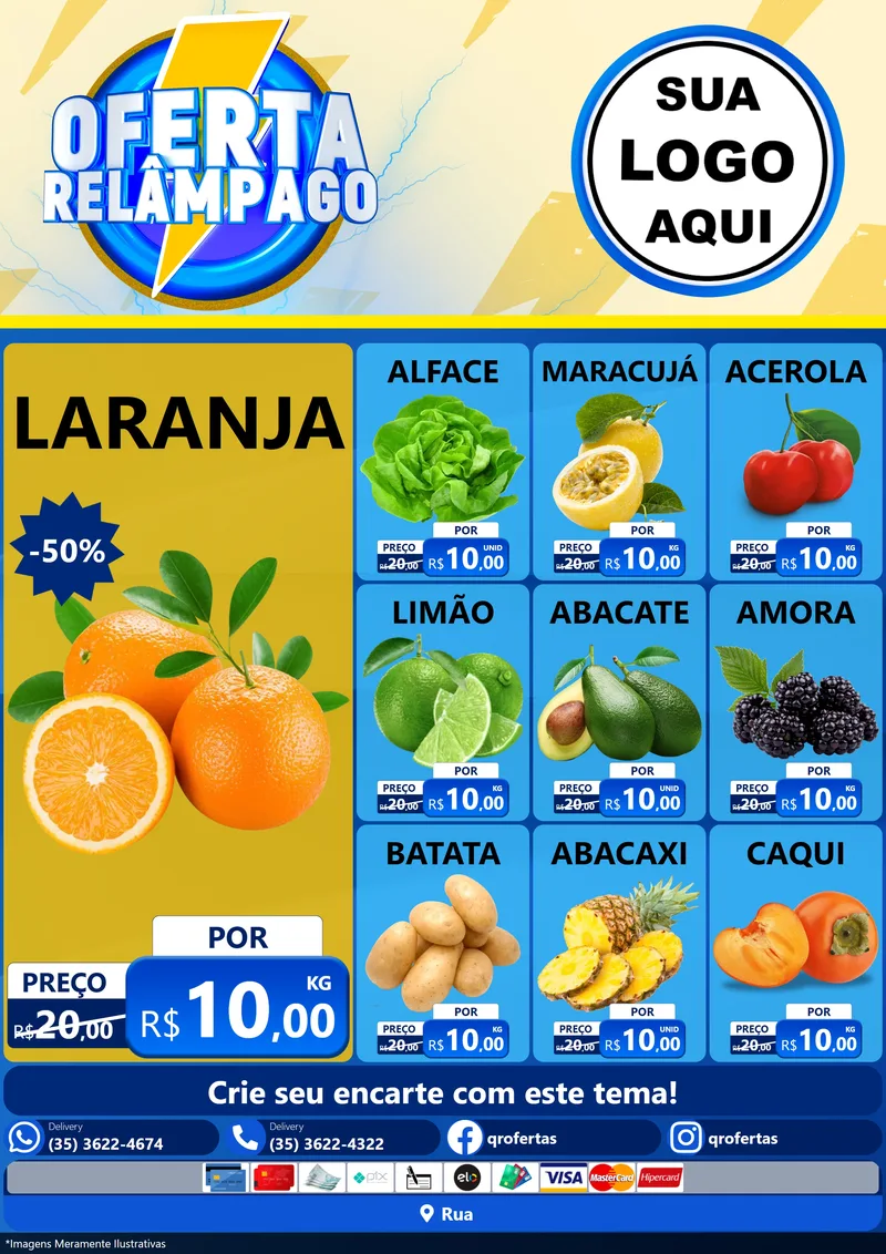 Modelo de Encarte para Encarte A4 Vertical com o tema Oferta Relâmpago para Hortifrúti