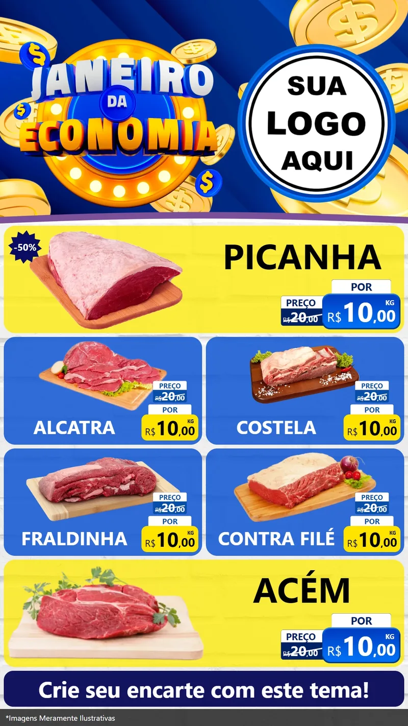 Modelo de TV para TV Vertical com o tema Janeiro da Economia para Açougue