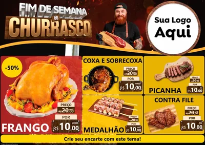 Modelo de Encarte para Encarte A4 Horizontal com o tema Fim de Semana do Churrasco para Assados
