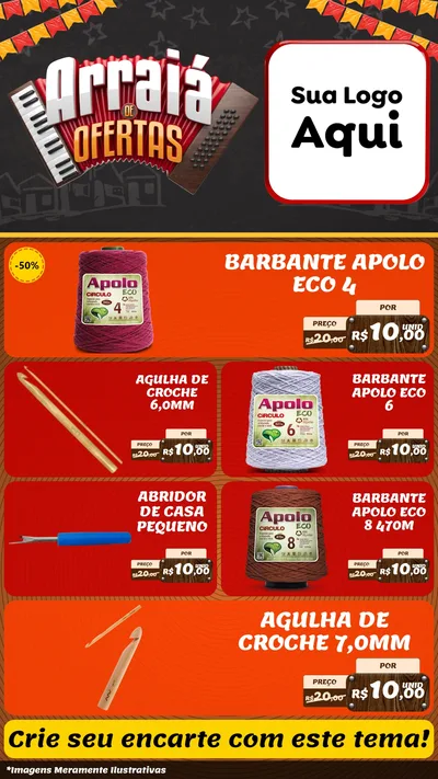 Modelo de TV para TV Vertical com o tema Arraiá de Ofertas - Junina para Armarinho e Aviamentos