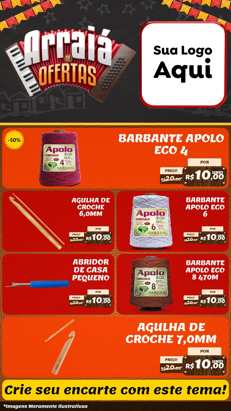 Modelo de TV para TV Vertical com o tema Arraiá de Ofertas - Junina para Armarinho e Aviamentos