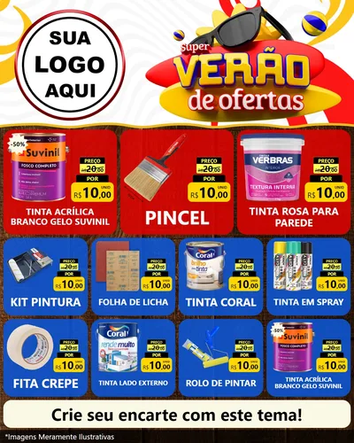 Modelo de Rede Social para Feed Instagram com o tema Super Verão de Ofertas para Tintas e Ferramentas
