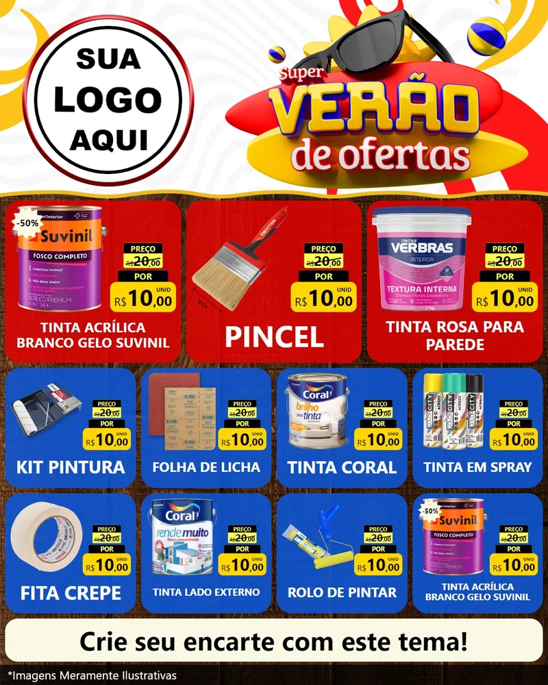 Modelo de Rede Social para Feed Instagram com o tema Super Verão de Ofertas para Tintas e Ferramentas