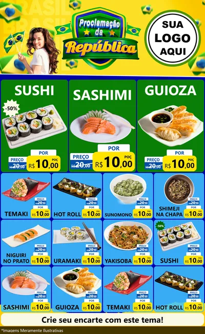 Modelo de Encarte para Encarte Grande com o tema Proclamação da República para Comida japonesa