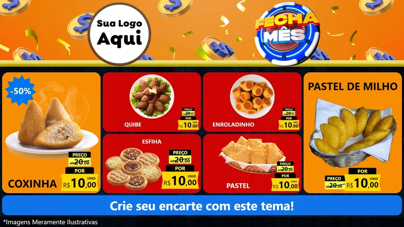 Modelo de TV para TV Horizontal com o tema Fecha Mês para Salgadaria