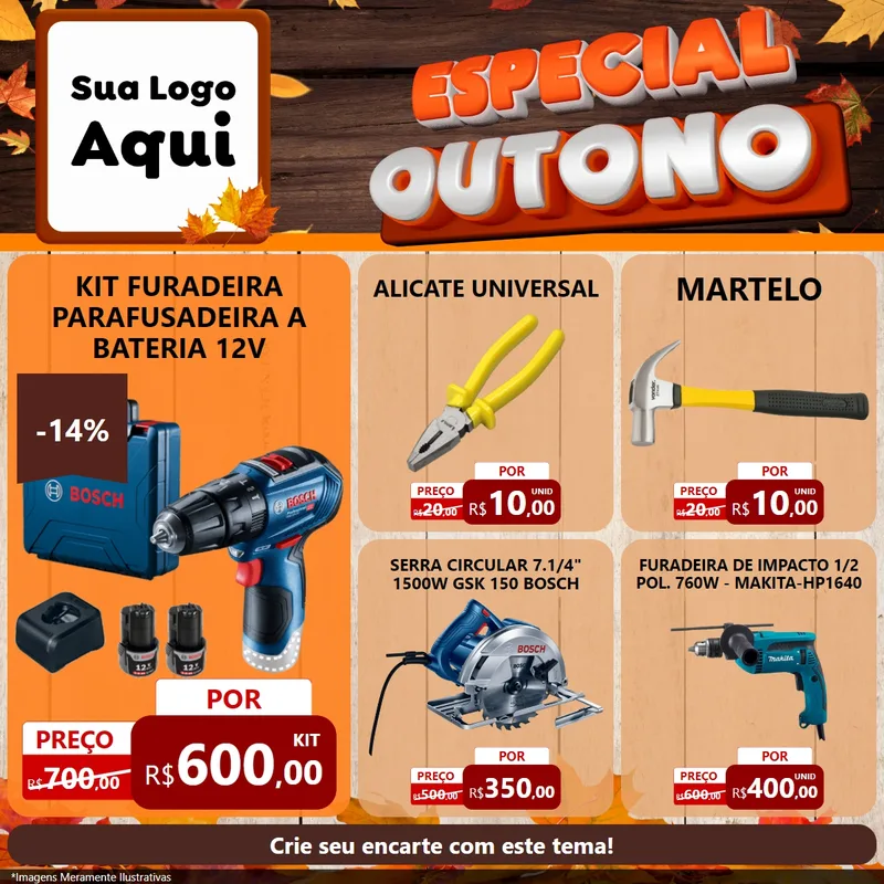 Modelo de Rede Social para Feed Facebook com o tema Especial Outono para Maquinas e Ferramentas