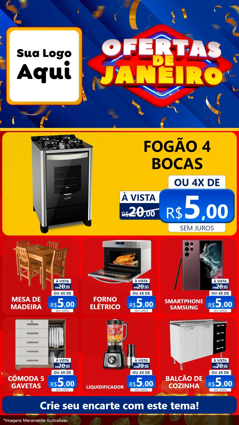 Modelo de Rede Social para Stories com o tema Ofertas de Janeiro para Móveis e Eletro