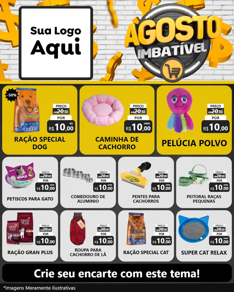 Modelo de Rede Social para Feed Instagram com o tema Agosto imbatível para Pet Shop