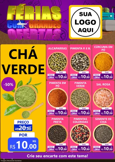 Modelo de Encarte para Encarte A4 Vertical com o tema Férias com Grandes Ofertas para Produtos Naturais