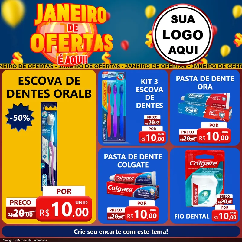 Modelo de Rede Social para Feed Facebook com o tema Janeiro de Ofertas É Aqui! para Higiene Pessoal