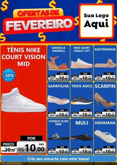 Modelo de Encarte para Encarte A4 Vertical com o tema Ofertas de Fevereiro para Calçados