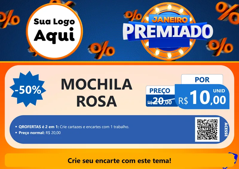 Modelo de Cartaz para Cartaz A4 Horizontal com o tema Janeiro Premiado para Papelaria
