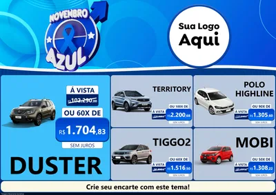 Modelo de Encarte para Encarte A4 Horizontal com o tema Novembro Azul para Concessionaria de Carros