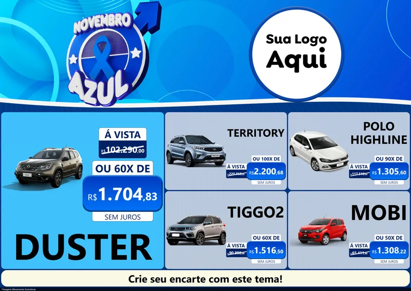 Modelo de Encarte para Encarte A4 Horizontal com o tema Novembro Azul para Concessionaria de Carros