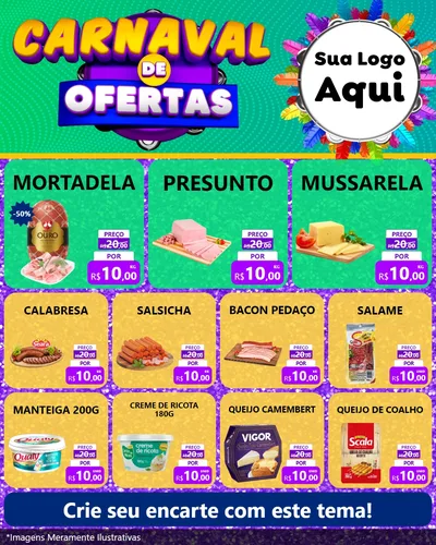 Modelo de Rede Social para Feed Instagram com o tema Carnaval de Ofertas para Frios e Laticínios