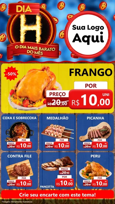 Modelo de Rede Social para Stories com o tema Dia H - O Dia Mais Barato Do Mês para Assados