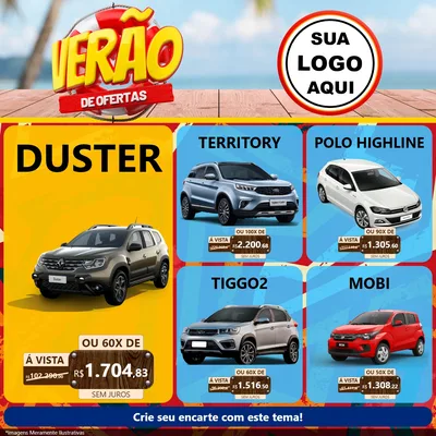 Modelo de Rede Social para Feed Facebook com o tema Verão de Ofertas para Concessionaria de Carros
