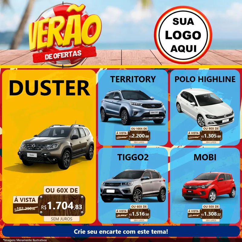 Modelo de Rede Social para Feed Facebook com o tema Verão de Ofertas para Concessionaria de Carros
