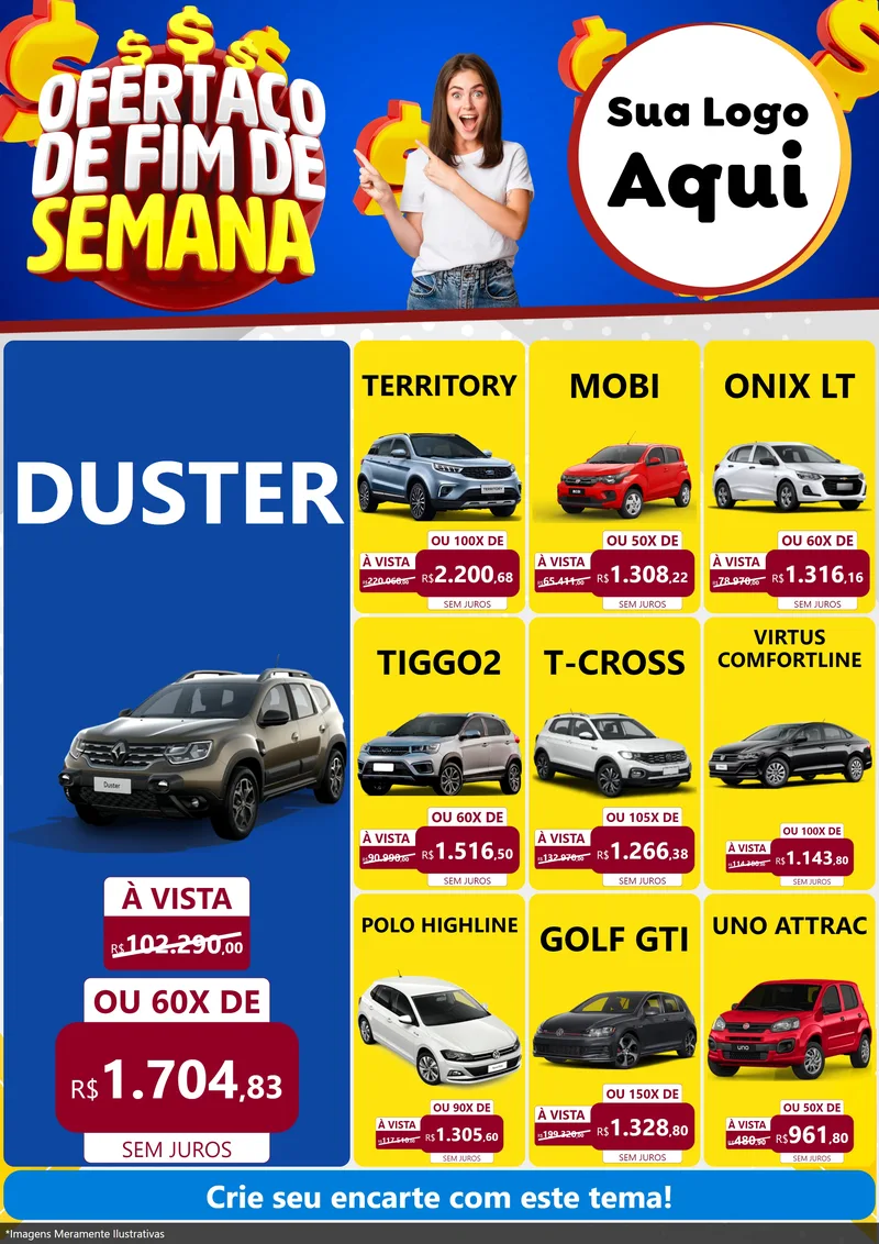 Modelo de Encarte para Encarte A4 Vertical com o tema Ofertaço de Fim de Semana para Concessionaria de Carros