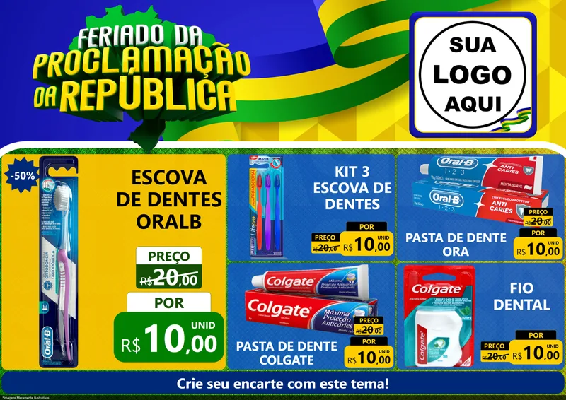 Modelo de Encarte para Encarte A4 Horizontal com o tema Feriado da Proclamação da República para Higiene Pessoal