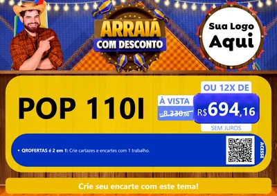 Modelo de Cartaz para Cartaz A4 Horizontal com o tema Arraiá Com Desconto para Concessionaria de Motos